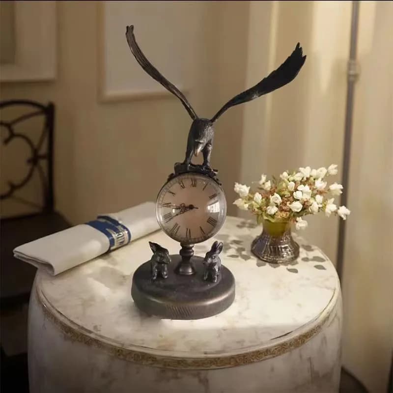 Antique Collection Bronze Eagle Flying Eagle Clock Ornament Craft Home Decor