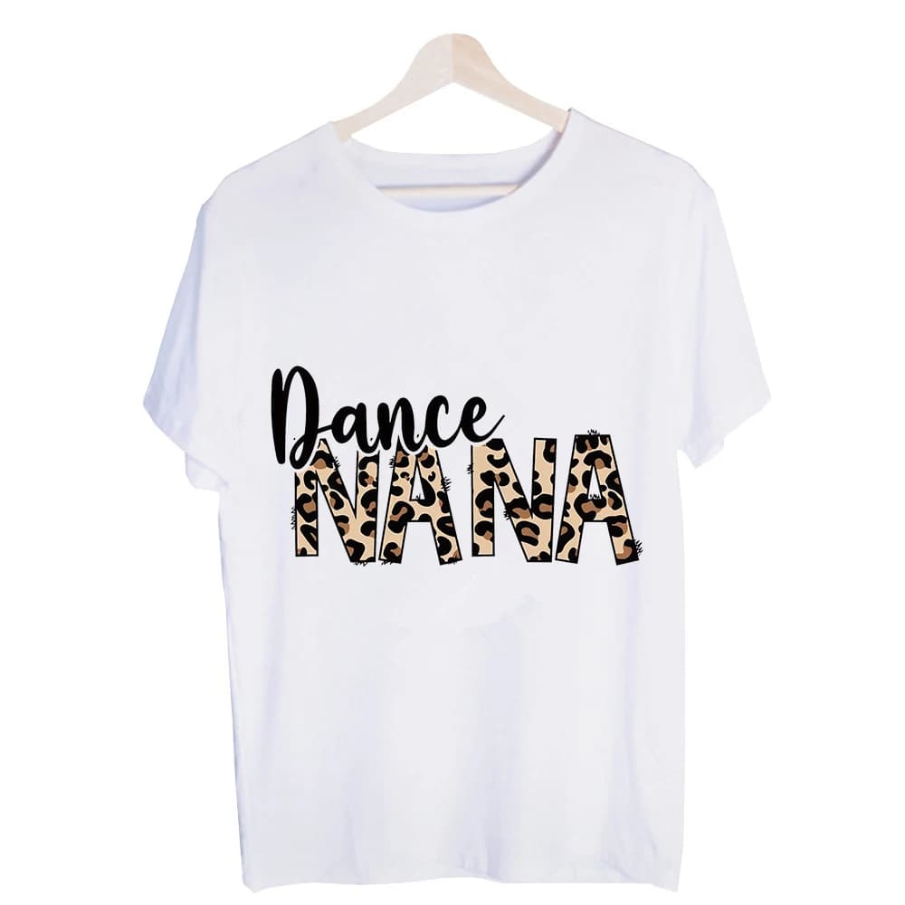 Women's Dance Nana Leopard Print Graphic Tee, Casual Short Sleeve T-Shirt for Daily Wear and Summer Outfits