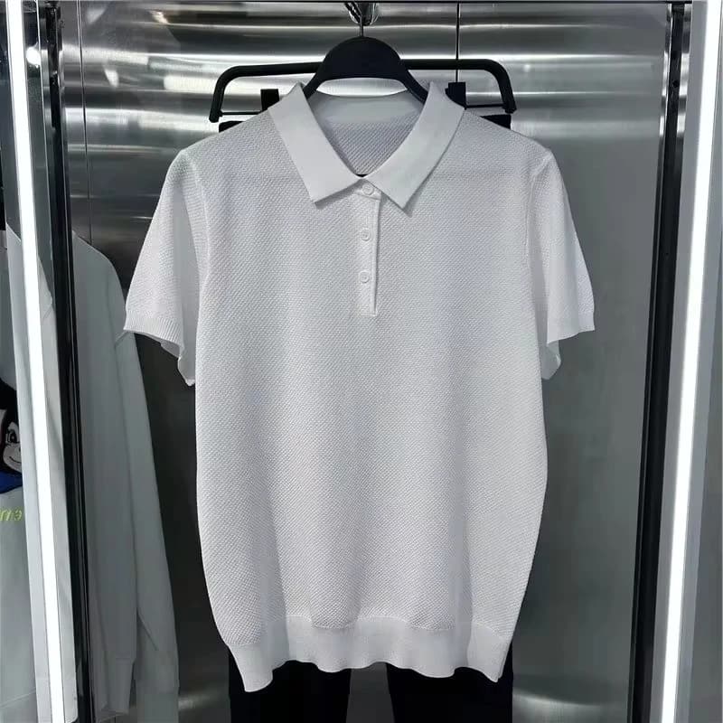 Young Men's POLO Shirt Knitted Short-sleeve T-shirt 2025 New Summer Personality Solid Color Simple Half-sleeve Lapel Top Trend