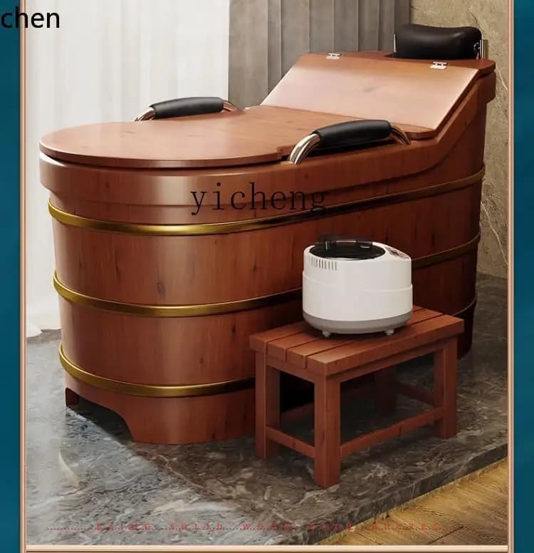 HYS thickened adult bath wooden  tub cypress  household full body beauty salon bath solid wood bath