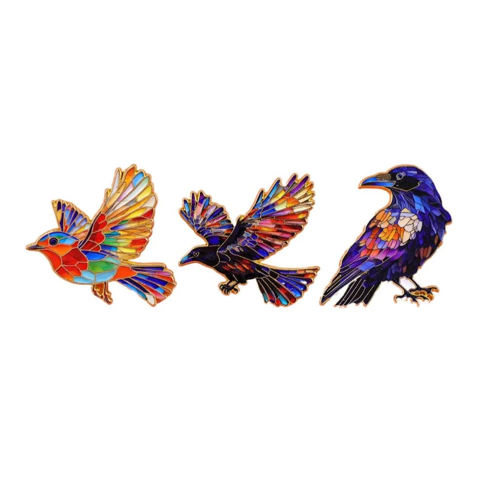 Stained Glass Bird Enamel Pin Colorful Raven Brooch Vintage Mosaic Animal Lapel Badge for Backpack Jacket Bag DIY Decor Jewelry