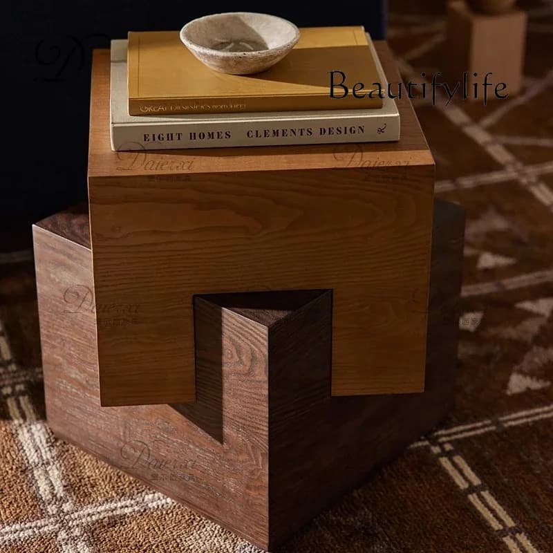 BJ Medieval Irregular Side Table French Retro Style Solid Wood Coffee Table Modern Log Style Living Room Small Side Table