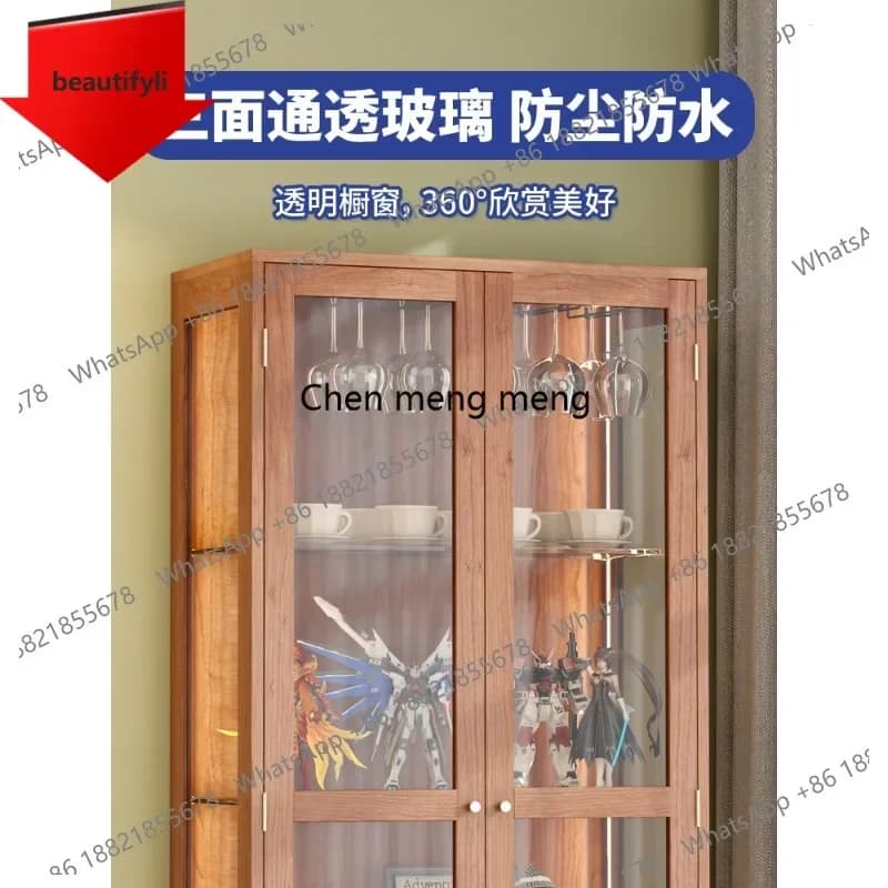 Q181 Solid wood display cabinet Living room against the wall Household glass door Nordic high-end wine cabinet