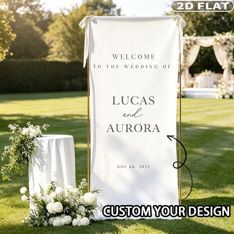 1pc Custom Wedding Banner, Personalized with Custom Text, Logos or Images, Indoor & Outdoor Reusable Hanging Banner, Polyester