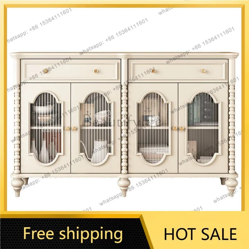 FG French solid wood dining side cabinet storage living room locker American integrated wall display cabinet