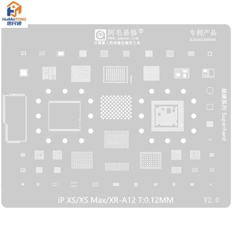 Amaoe BGA0.12mm Steel Tin Mesh BGA Re Soldering Mold Middle Layer Motherboard for iPhone XS/XS MAX/XR A12 CPU SSD IC Repair