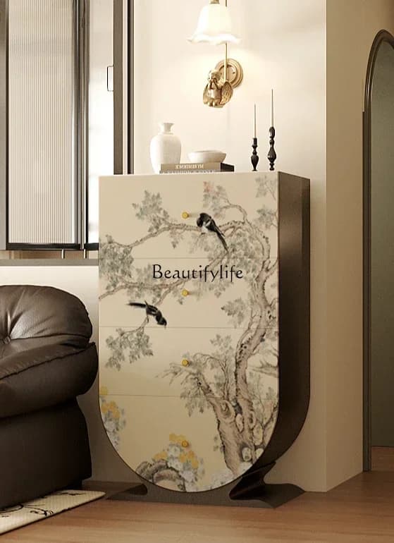 FGMedieval style flower and bird picture entry porch cabinet solid wood storage and storage integrated side cabinet