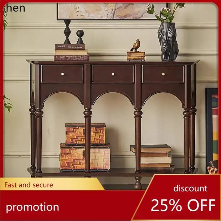 HXL retro solid wood entrance cabinet, living room entry medieval decorative cabinet, modern simple wall entrance table