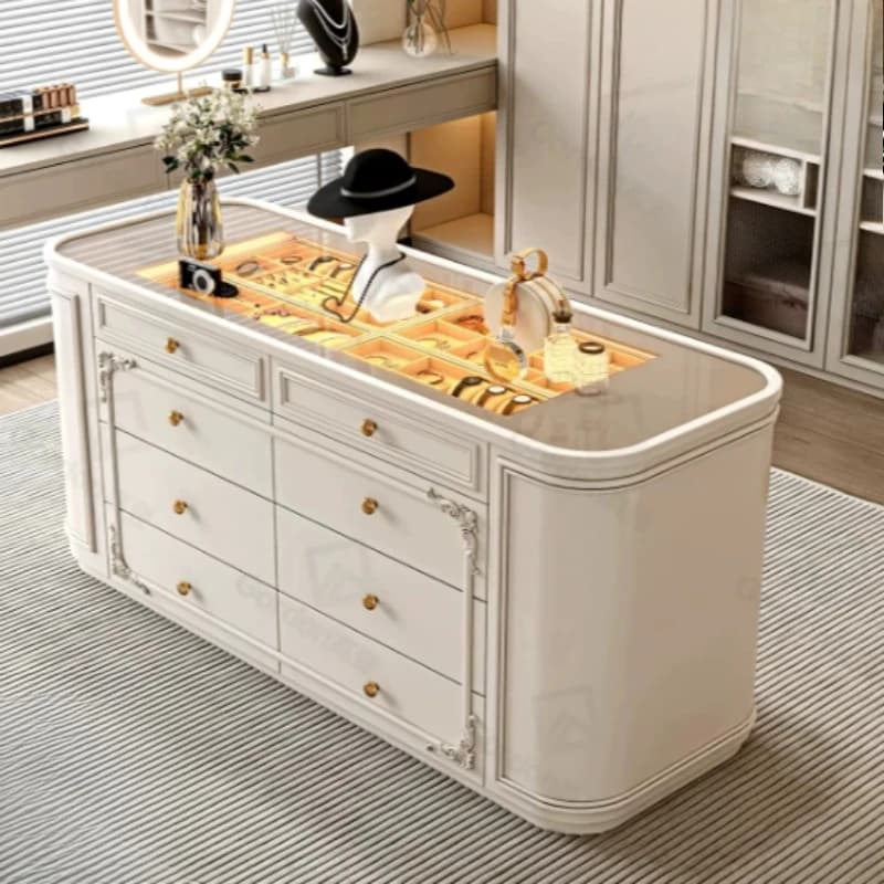 French Modern Cabinet Collectables Display Luxury White Design Cabinet Wooden Storage Meuble Rangement Living Room Furniture