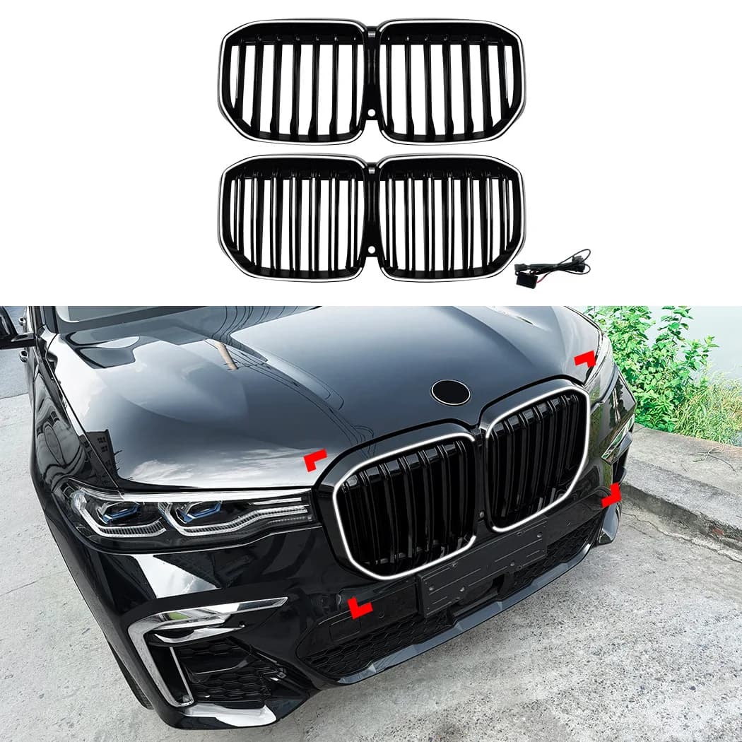 FOR BMW X7 G07 2019 2020 2021 2022 Car Styling Glossy Black Front Bumper Grilles Double Line Kidney Racing Grill