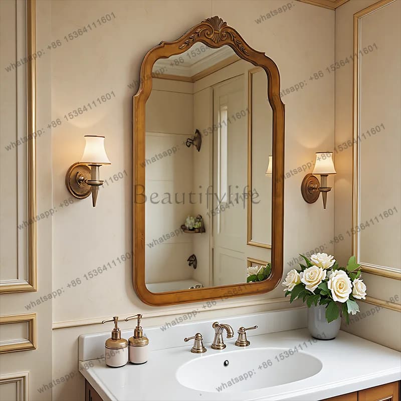 French retro makeup mirror wall hanging medieval light luxury American bedroom desktop bathroom bathroom mirror