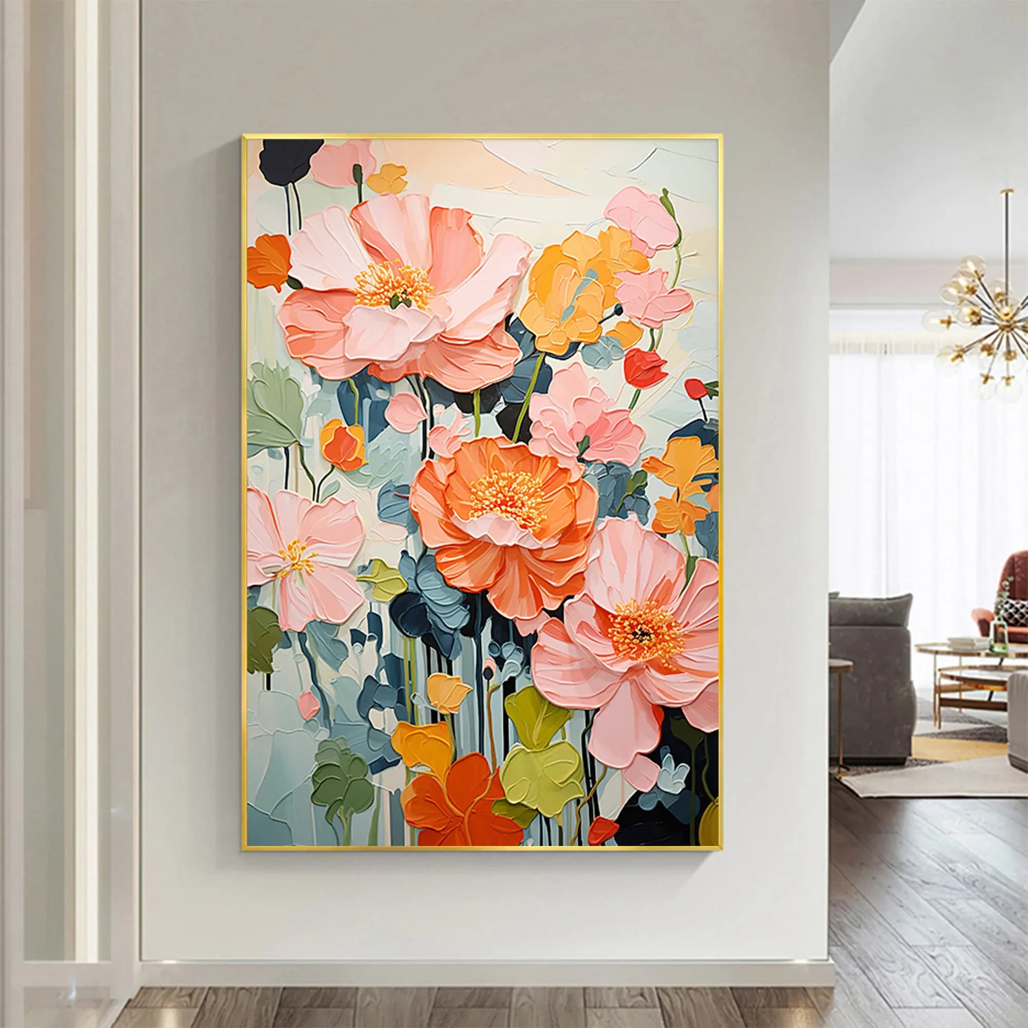 100% handmade abstract pink flower oil painting canvas painting works living room home wall art decoration