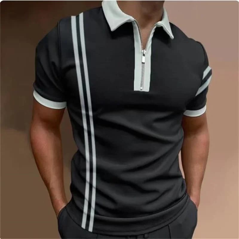Summer Polyester Short Sleeve 3D Hd Printing Comfortable T Shirts Men Clothing Leisure Fashion Breathable Zipper Polos