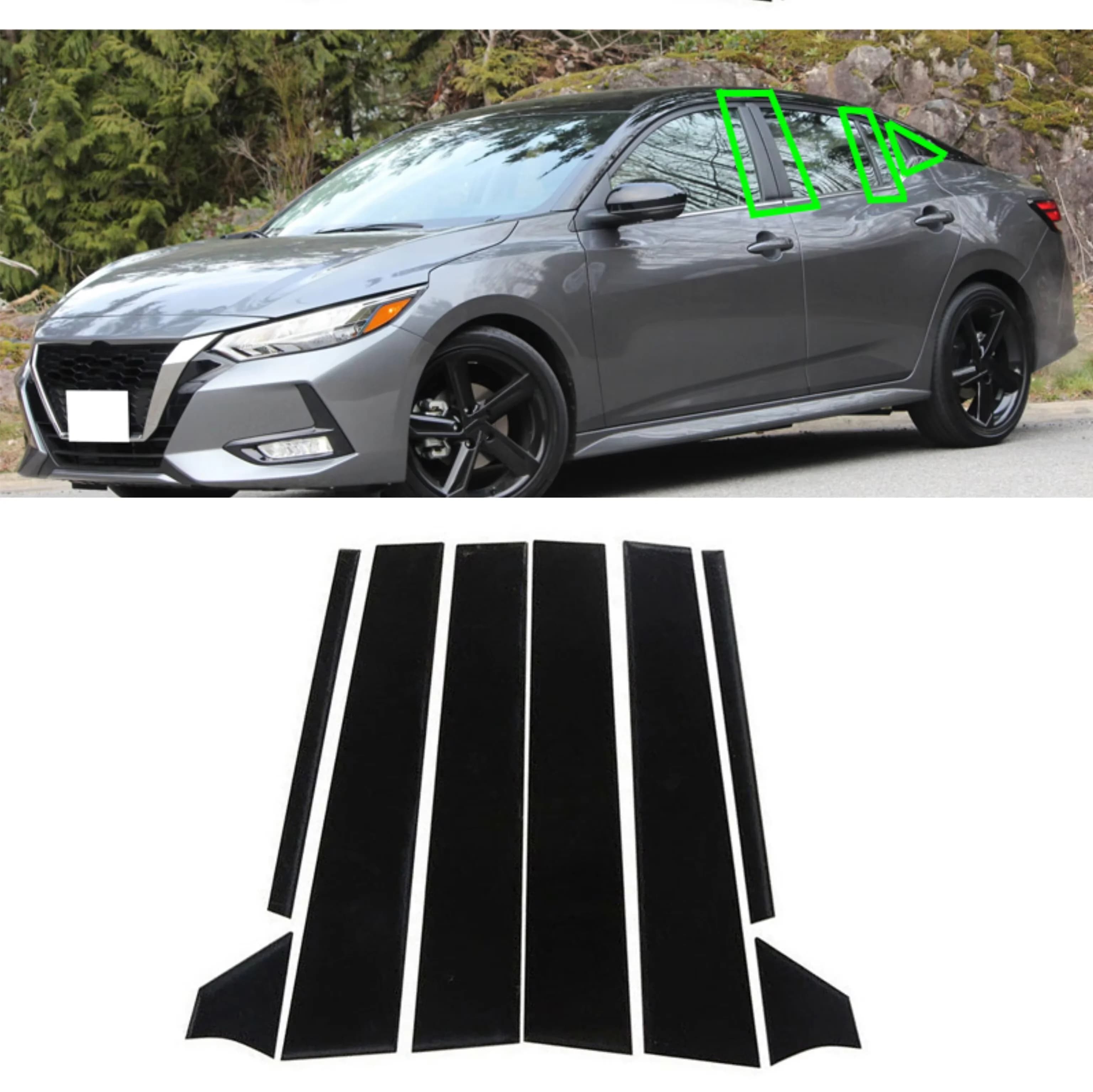 8pcs Glossy Black Pillar Post Fit For   Nissan Sentra 2020 2021 2022  Carbon Door Window Column BC Trim Sticker Cover