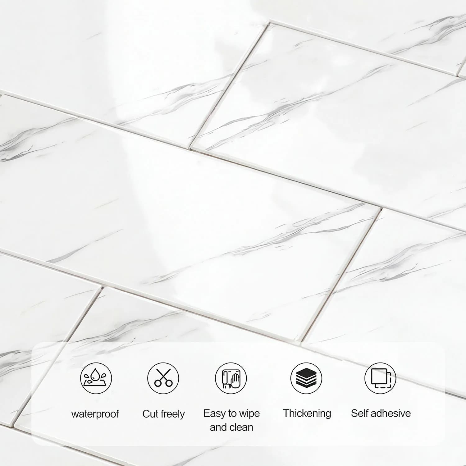 10-50Pcs Thickened IXPE Marble Wall Sticker Waterproof Faux Ceramic Self-Adhesive Wall Panel for Bathroom Kitchen Hotel Decor