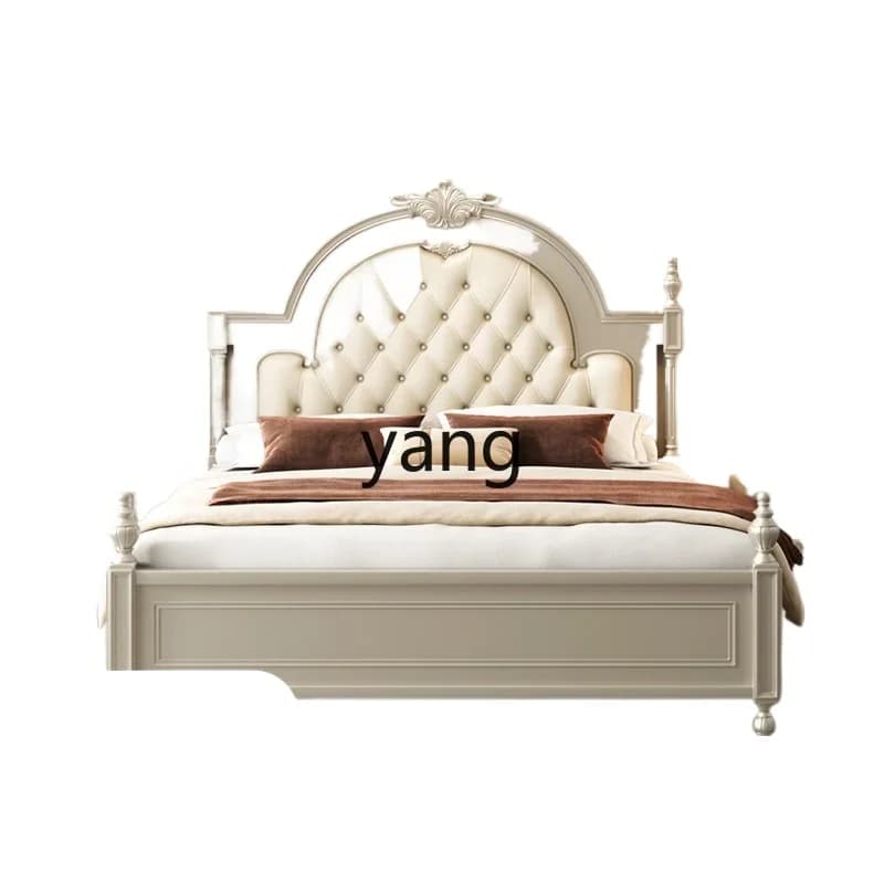 LH light luxury solid wood bed modern simple double master bedroom leather high-end cream wind wedding bed