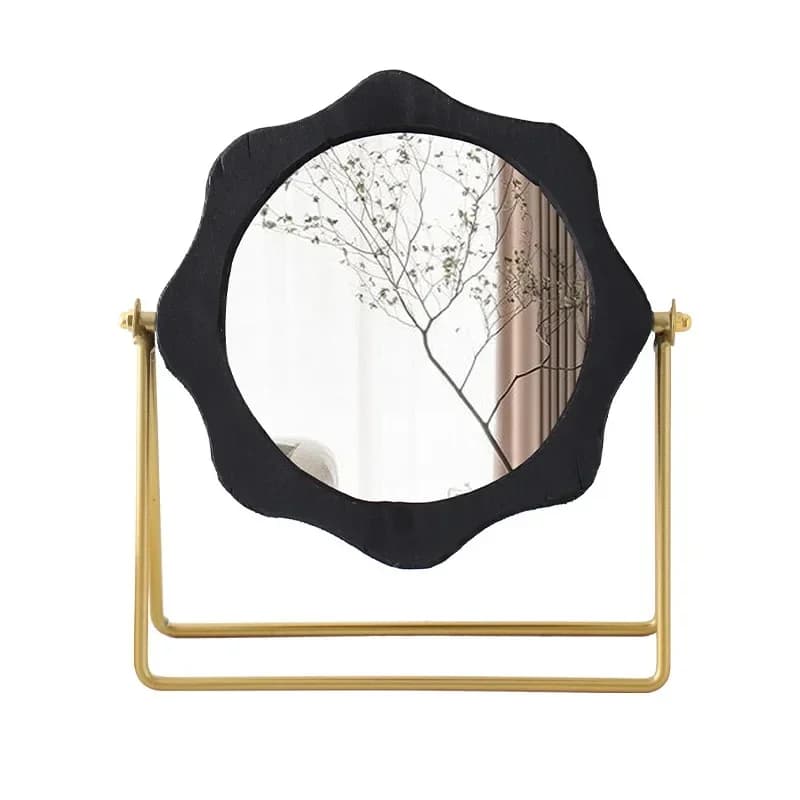 Carbonized wood makeup mirror, high-value small mirror, table top can stand, student home