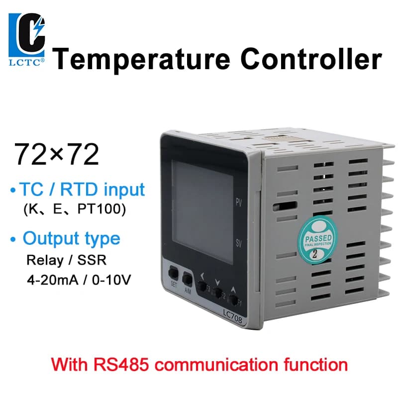 LCTC PID Digital Temperature Controller SSR Relay 4-20MA 0-10V Output PID Regulator Timer TC/RTD Input With RS485 72x72mm LC708