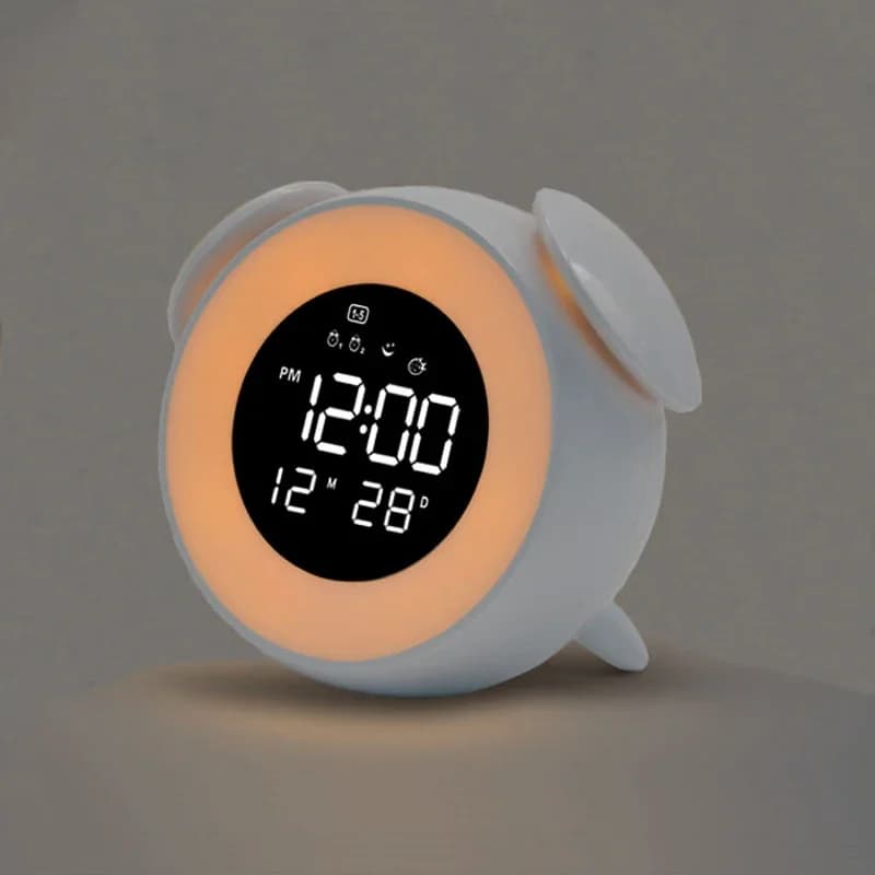 Bedside Sunrise Sunset Wake Up Light Digital Led Music Alarm Mirror Clock Bedroom Desk Calendar Snooze Clock Table Phone Charger