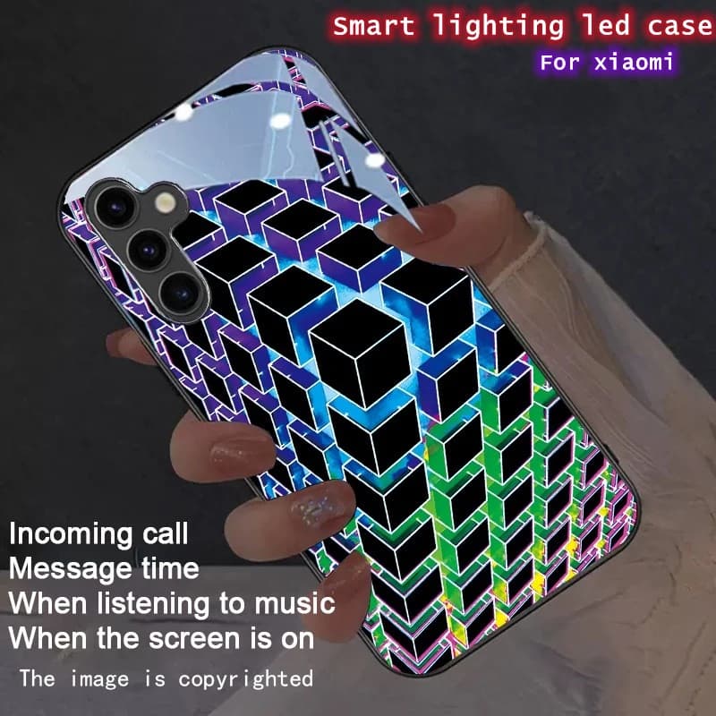 Aesthetic Grid LED Flash Phone Case For Xiaomi Redmi Note 14 13 12 Pro Plus 12S 11S 11 10 10S Redmi 12 14C 13C 12C 4G 5G Cover