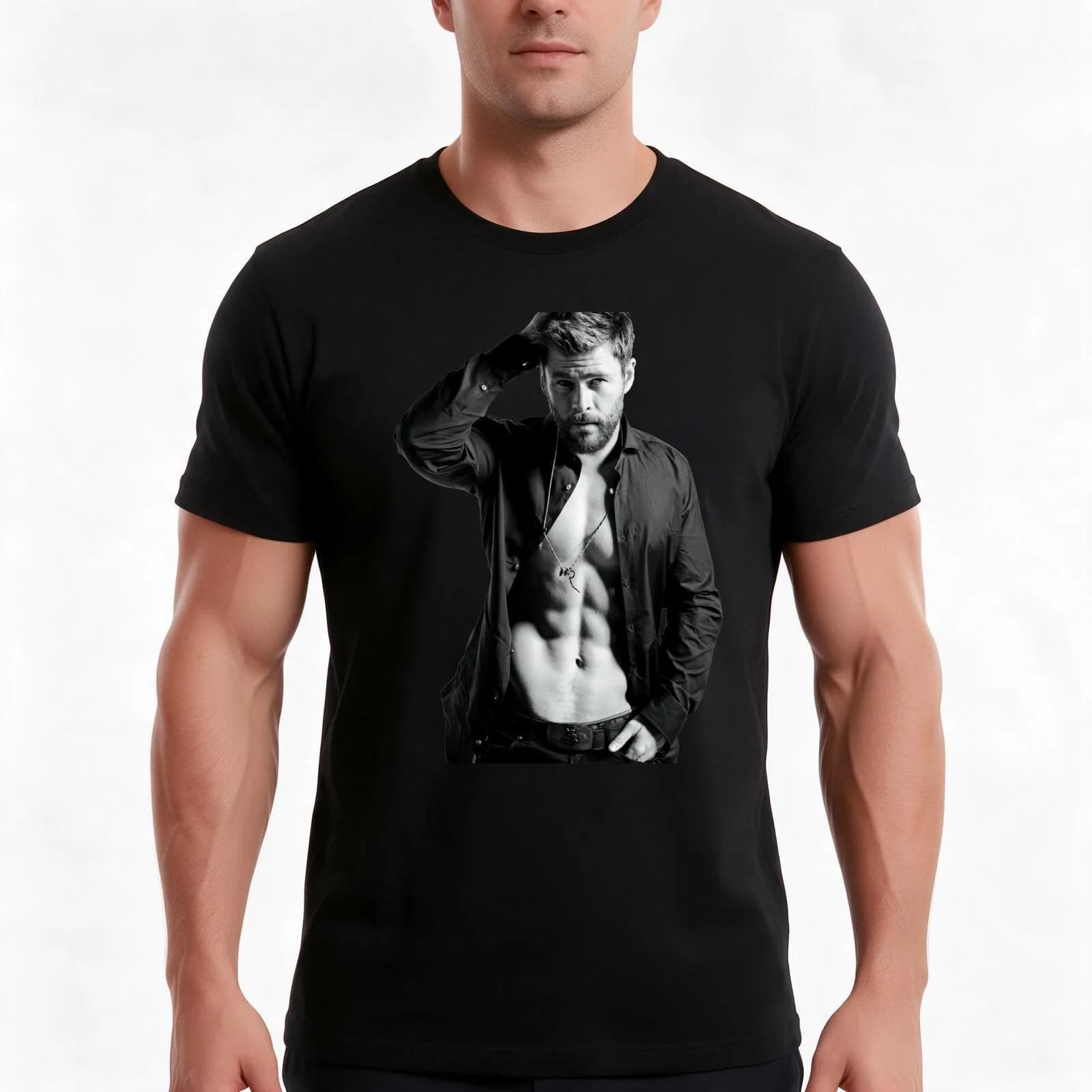Chris Hemsworth Illustration Funart T-Shirt, Summer Casual Cotton Tee, Oversized Streetwear Tops, Vintage Graphic Print