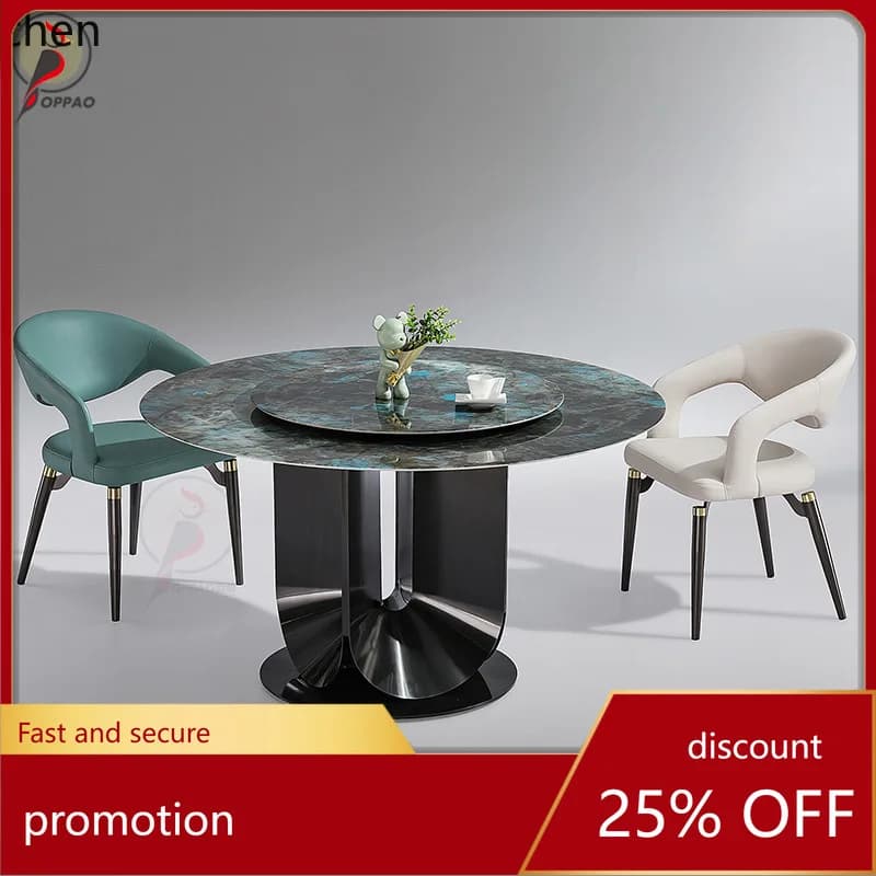 YFY Light Luxury  Stone Round Table Marble Dining Table and Chairs Home  Simple Color Crystal Stone Rock Plate  Dining Table