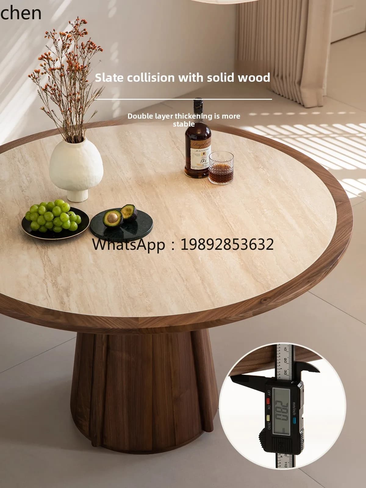 Furniture Travertine Slate Round Dining Table Black Walnut Household Small Unit Dining Table Round Table