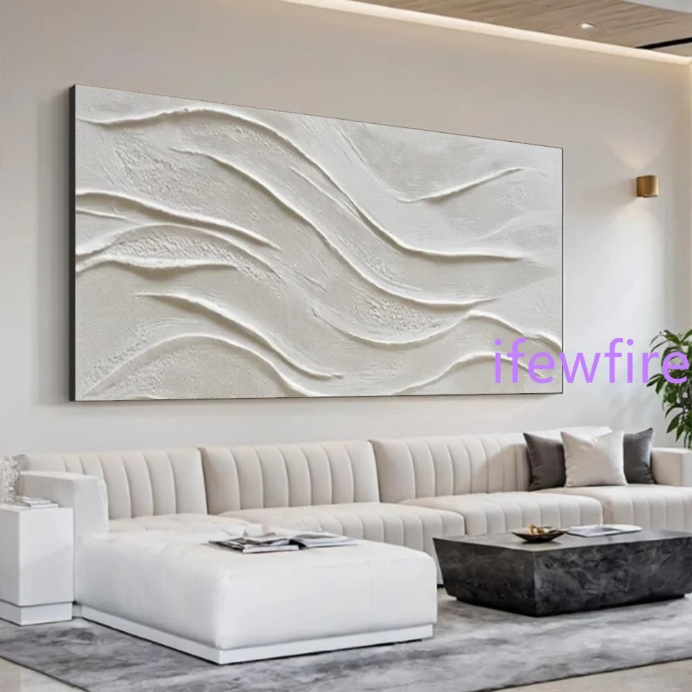 100% Handmade Abstract Oil Painting on Canvas Mural TOP Simple white stripe design Wall Art Picture for Living Room Decor Image