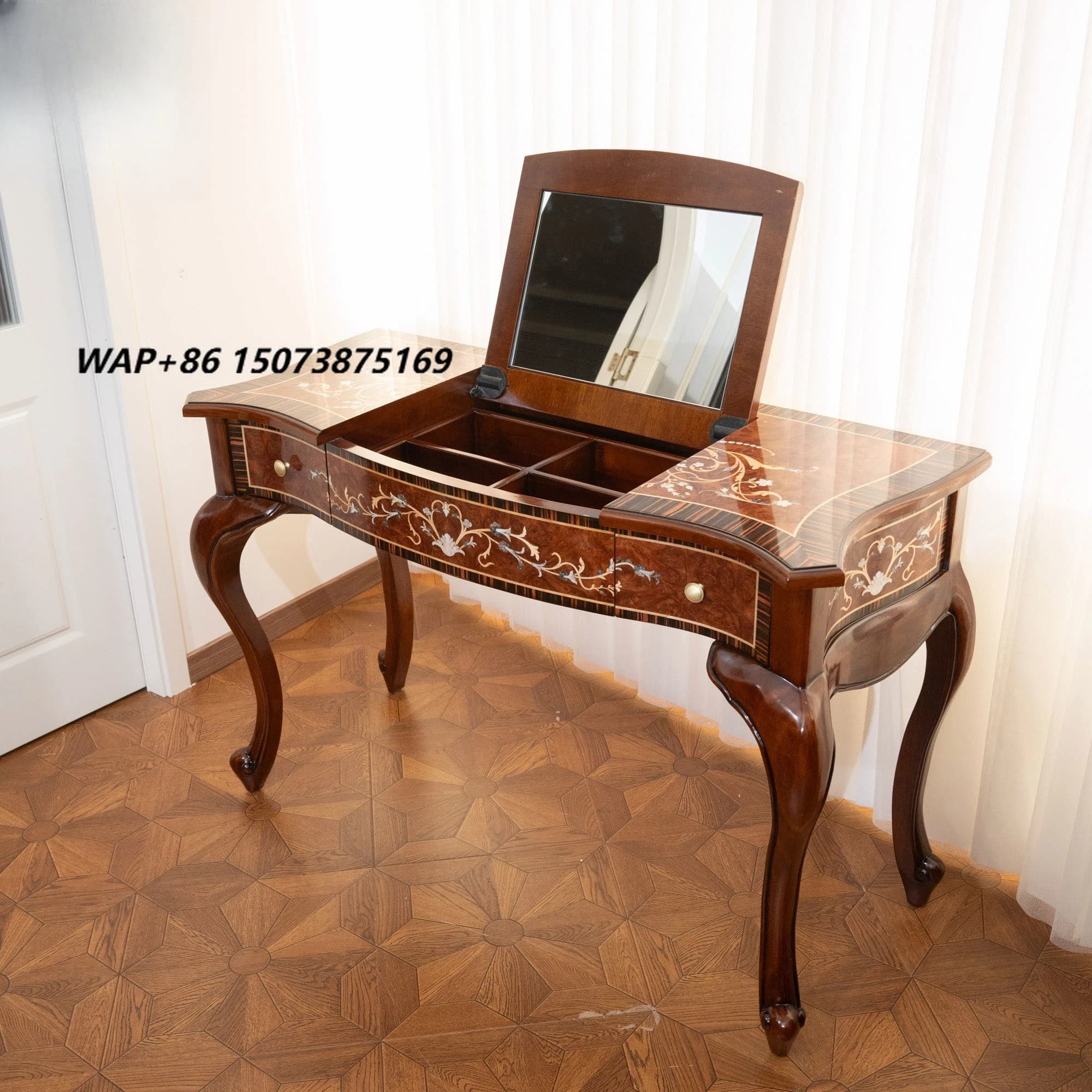 American Elegant Dressing Table Solid Wood Noble Mirror Dressing Table for Villa Locker Bedroom Hotel Bedroom Dresser