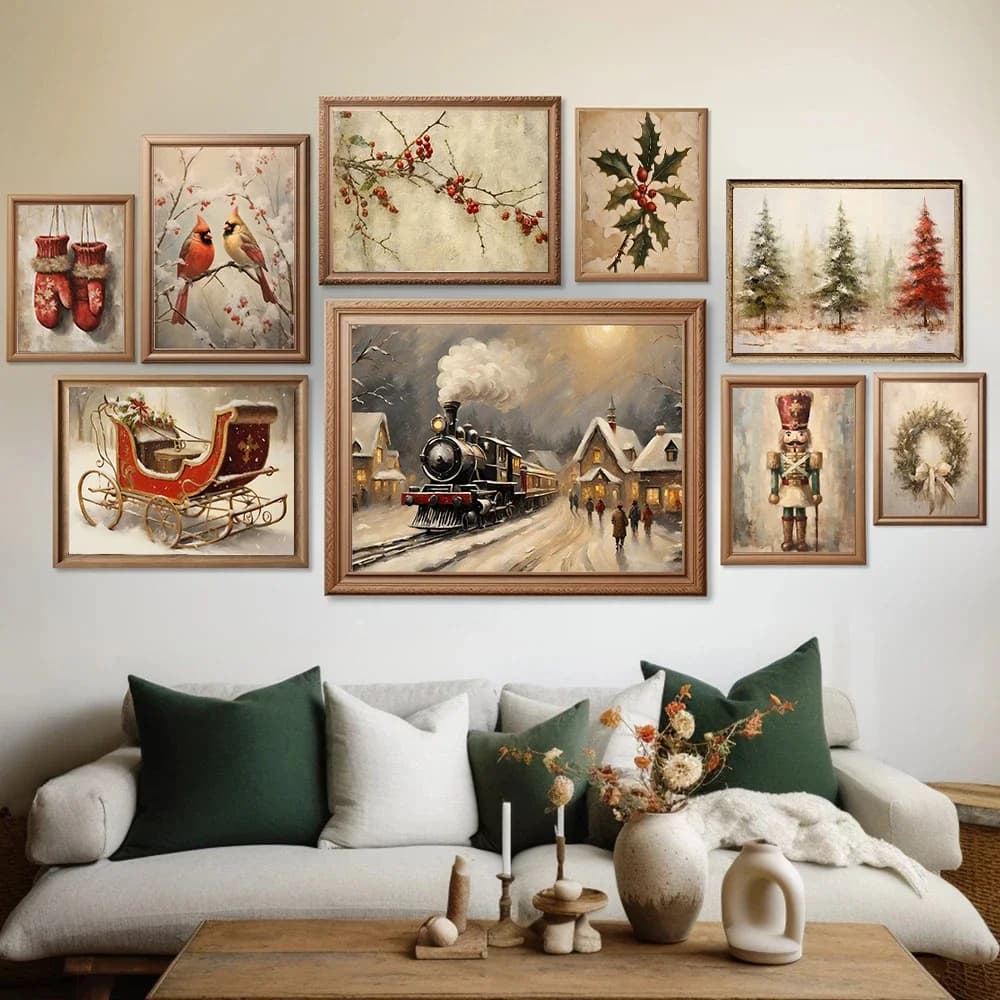 Christmas Gallery Wall Canvas Poster Winter Gallery Vintage Print Painting Winter Art Living Room Decor Christmas Gift Poster
