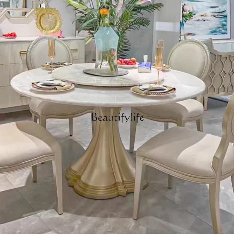 American light luxury round dining table marble household 6 people marble round table