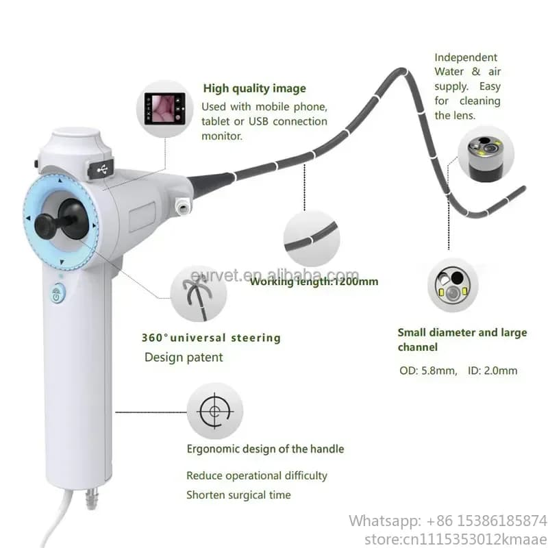 Vequyn 5.8mm Portable USB Veterinary Gastroscope – 360° Steering, 1MP HD Endoscope for Animal GI Exams