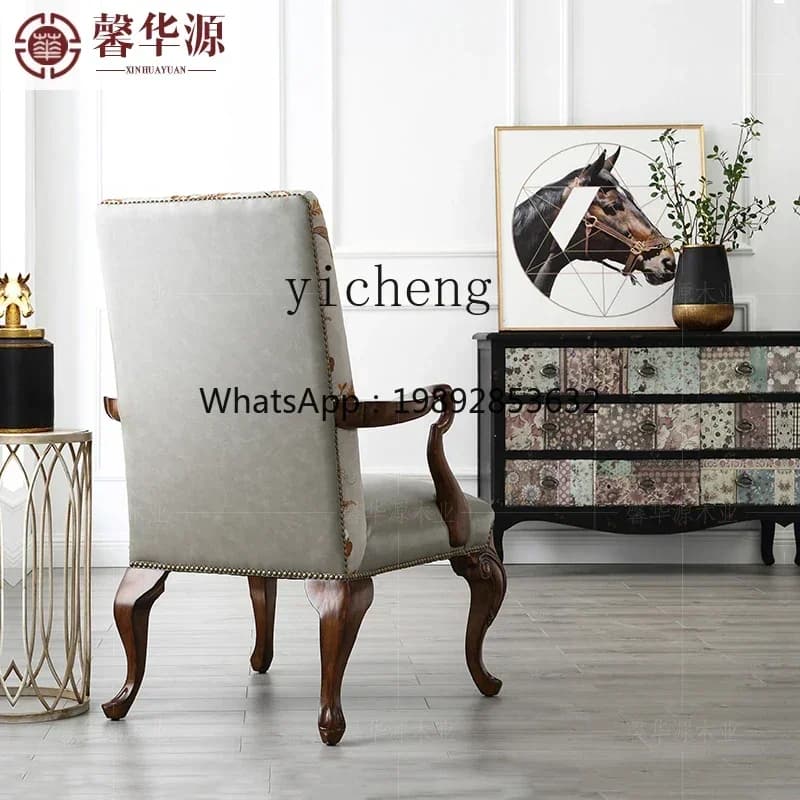 v9.3-Sofa Chair Single Computer Chair All Solid Wood casual Leather Living Room Armrest High Back Chair