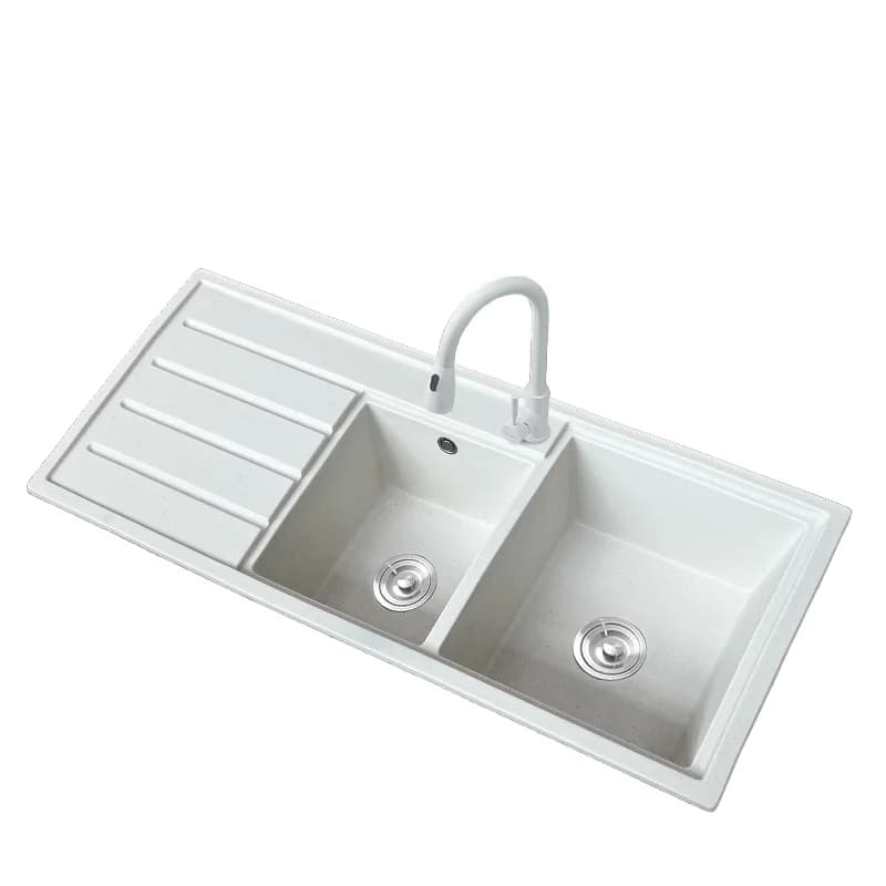 Single Bowl Black Quartz Granite Kitchen Sink Mounted Drainage Plate Square Single Hole Features