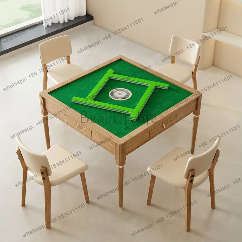 yj9 Solid wood rock slab mahjong machine dining table integrated dual-purpose household modern simple automatic cream wind