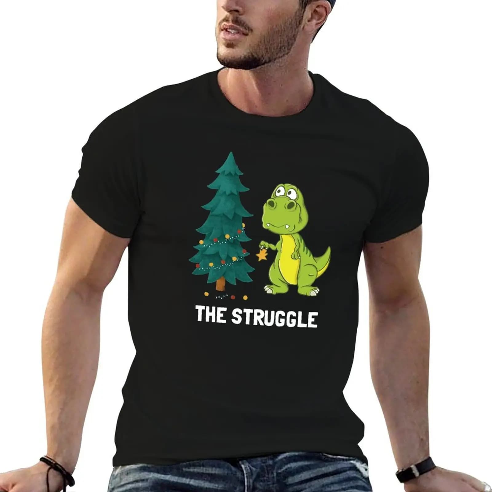Dinosaur Christmas Tree Struggle T-Shirt funny meme t-shirts Louboutins mens big and tall t shirts
