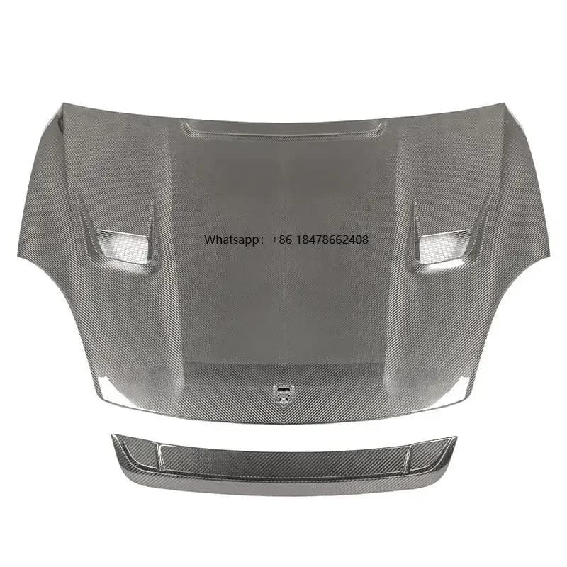PINDUN New Black Carbon Fiber Hood for 2018-2023 with Front Lip Trim Panel and Bolt-On Clips
