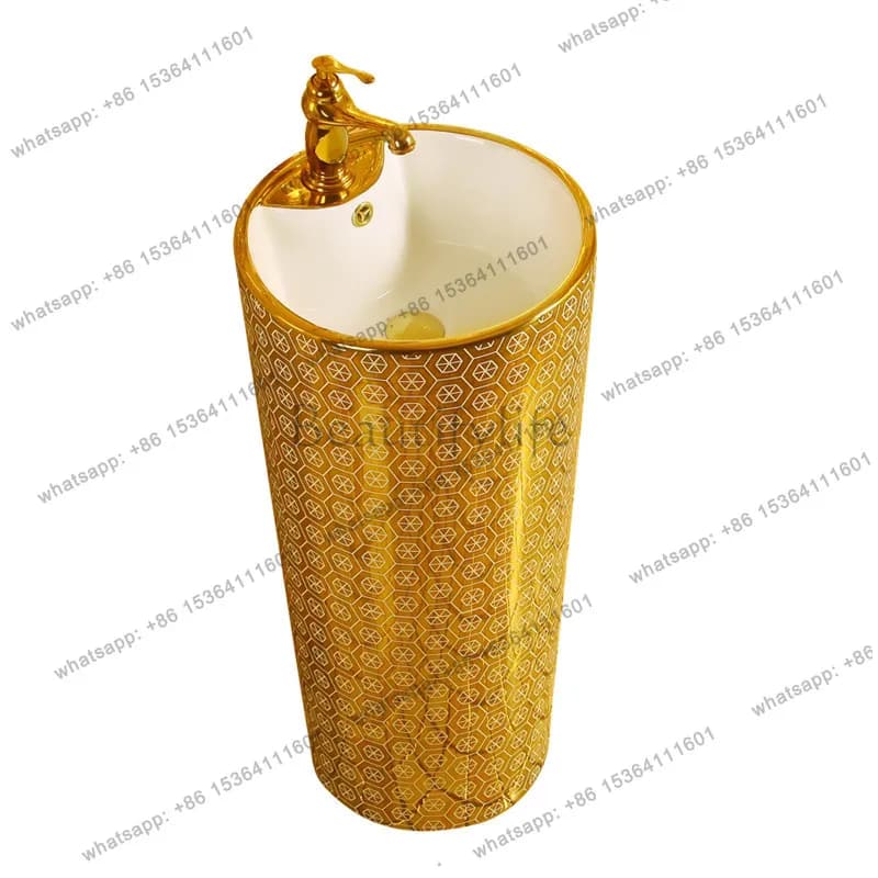 New Luxury Color One-Piece Gold Post Wash Basins Household Ceramic Gold Plated