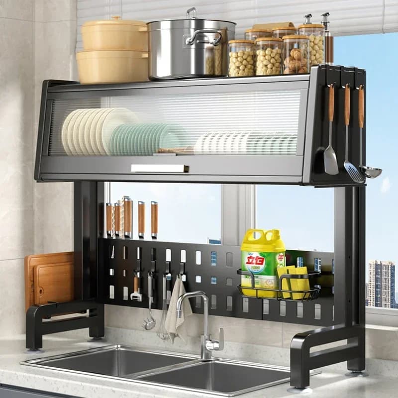 Storage rack above kitchen sink Table top telescopic storage cabinet Bowl rack storage rack