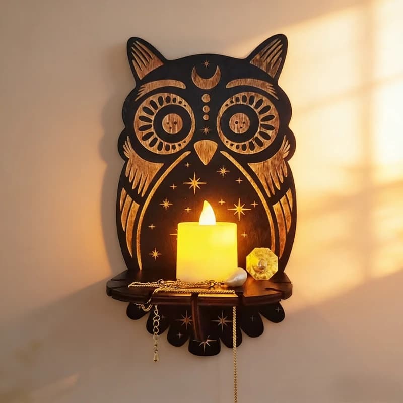 Wooden Wall Hanging Animal Candle Holder, Display Stand & Ornament, Wolf Owl Cat Butterfly Design, Creative Home Decor