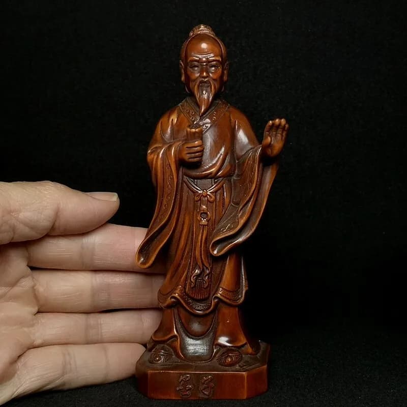 5.8 Inch Old Chinese Boxwood Wood Carved Ideologist Sage Mo Zi Statue Collection