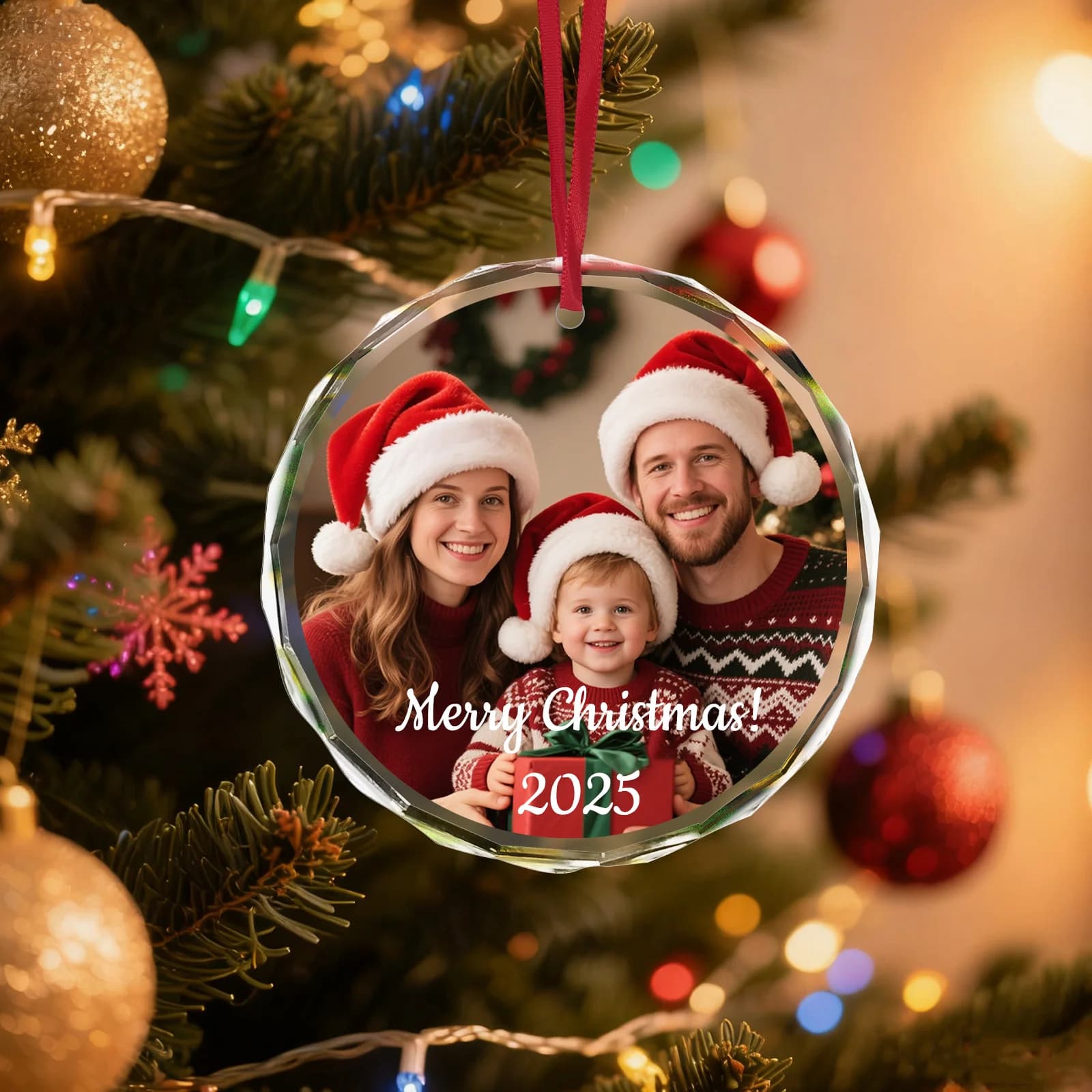 Custom Christmas Photo Ornament,Personalized Xmas Gift for Family Keepsake Glass Ball Tree Decor 2025 Home Anniversary Present