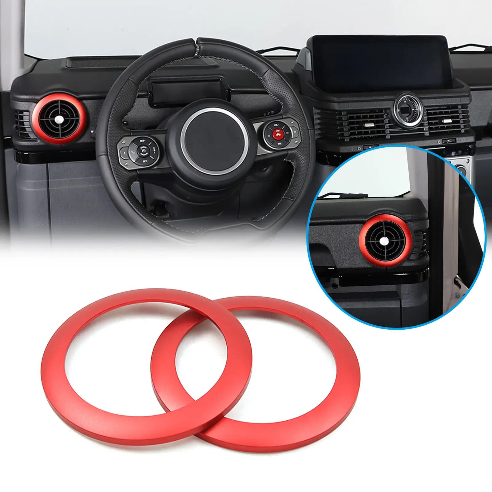 Red Aluminum Car Dashboard Air Condition Outlet Vent Ring Trim For Ineos Grenadier 2020-2024 Decorative Cover Accessories Kit