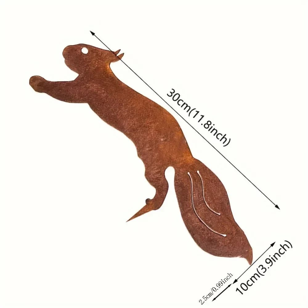 For Outdoor Yard Creative Rusty Squirrel Silhouette Metal Tree Stake Branch Insert Iron Art Garden Decoration