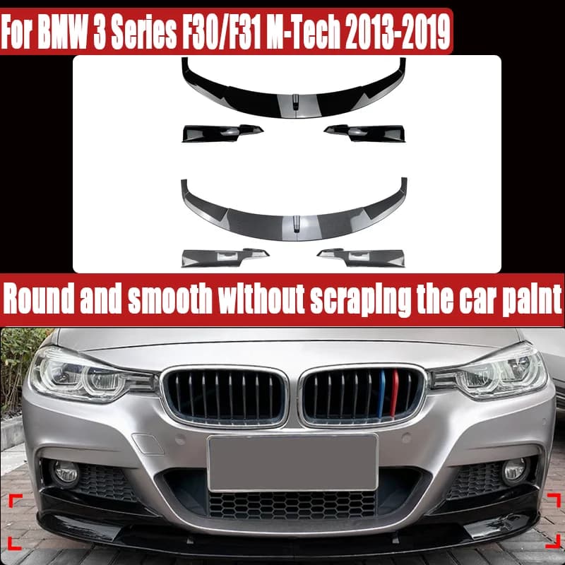 For BMW 3 Series F30/F31 M-Tech 2013-2019, Front Lip & Corner Spoiler Front Bumper Splitter, Sporty Upgrade, Direct Fit.