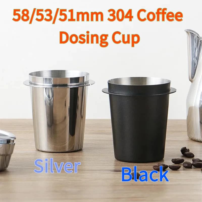 51/53/58mm Coffee Dosing Cup Sniffing Mug Espresso, Food-Grade Stainless Steel (Black/Silver) Coffee Dosing Cup