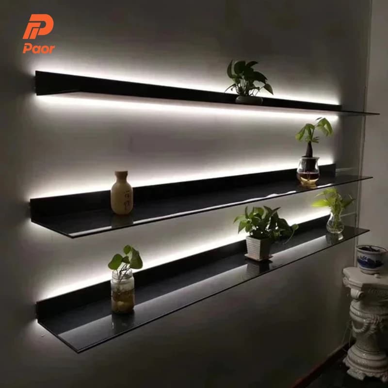 50-150cm Led Wall Shelf Mounted Storage,Shelves With Led Light Holder Minimalism Decoration, Alluminium Bookcase Wall Shelf