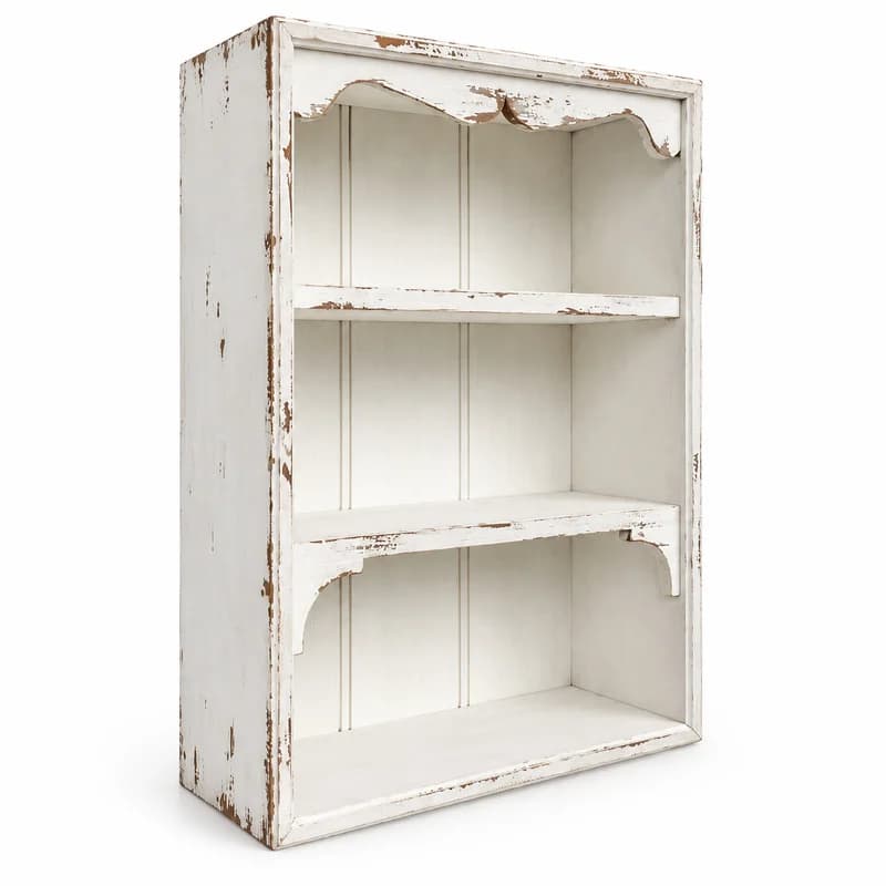 Vintage White Fir Wood Wall Shelf, 3-Tier Rustic Farmhouse Wall-Mounted Display Storage Rack, 45 x 16 x 63 cm