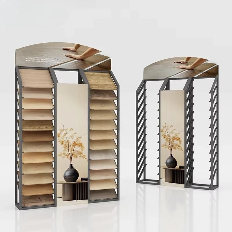 &c Wooden Floor Metal Display Stand Color Palette Display Stand Floor Display Rack for Building Material Showroom