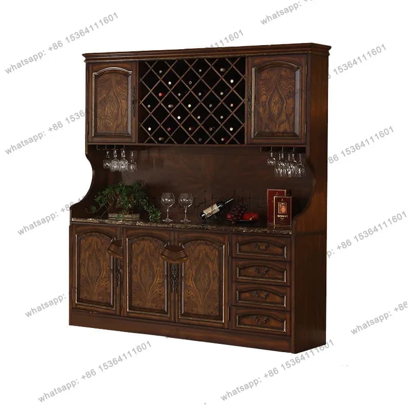 European solid wood four-door wine cabinet American marble living room old dining side cabinet